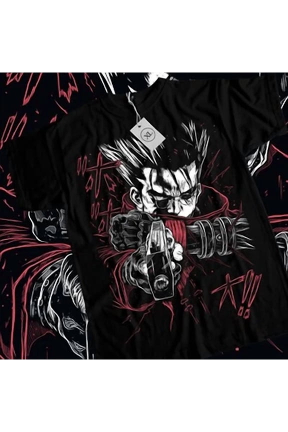 VINTAGE Trigun T-shirt Vash The Stampede Moon Funny COMEDY Anime Manga Gift Black Shirt