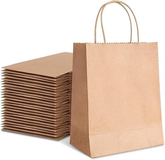 50 Pack 6x3.25x8 Inch Small Brown Paper Bags with Handles Bulk, Kraft Paper Gift Bags for