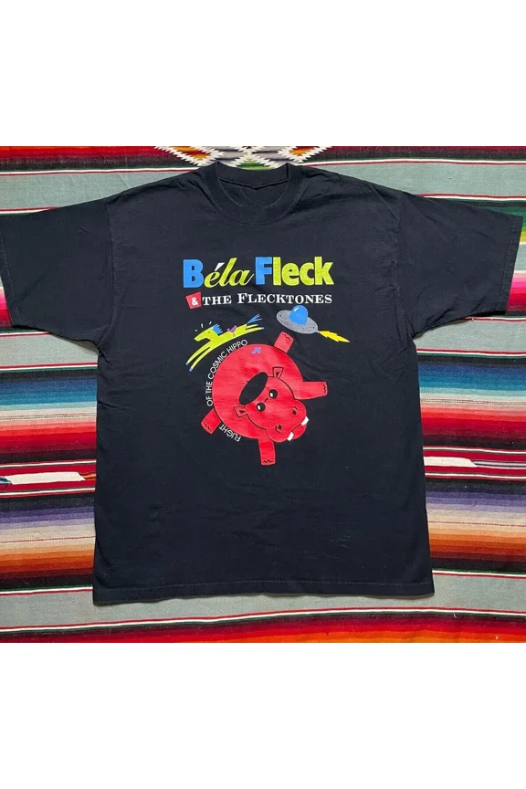 VINTAGE Vtg Bela Fleck and the Flecktones Band Cotton Black Full Size Shirt J664