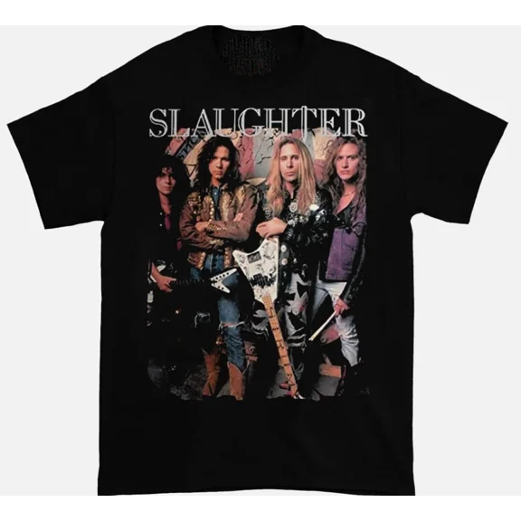 VINTAGE Vtg Slaughter Music Band Gift For Fans Heavy Cotton Black Tee Shirt