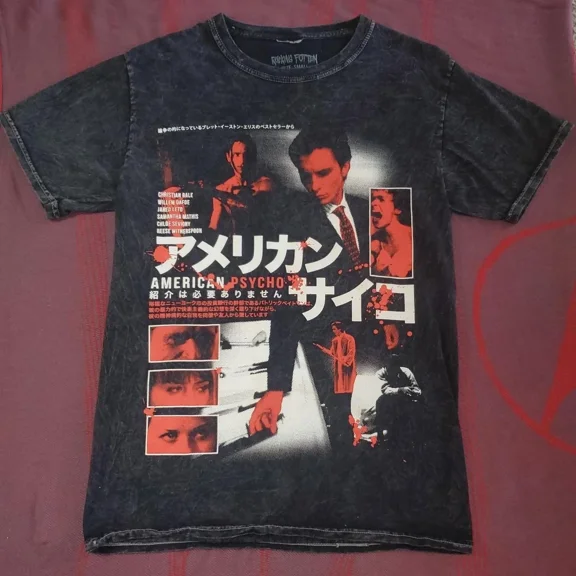 VINTAGE Vtg style American Psycho horror movie short sleeve black classic shirt KV38283