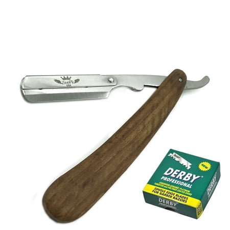 VINTAGE WOODEN HANDLE SHAVETTE STRAIGHT BARBER SHAVING RAZOR + 100 DERBY BLADES