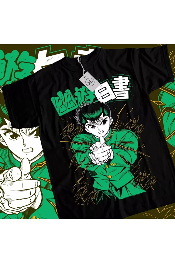 VINTAGE Yu Yu Hakusho T-shirt Kuwabara Kurama Yusuke Hiel Anime Manga Black T-Shirt