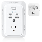 VINTAR 2 Prong to 3 Prong Outlet Adapter with 5 Outlets 4 USB2 USB C, Polarized Plug, 1800J Surge Protector, Wall Outlet Extender for Old Home Hotel