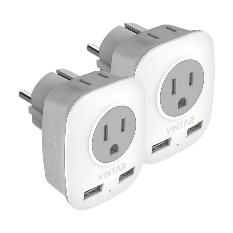 LENCENT 2 Pack European Travel Plug Adapter, International Power Adaptor  with 3 Outlets, Compact Plug Converter