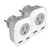 VINTAR European Plug Travel Adapter, International Power Plug with 2 USB and 2 Outlet, US to Most of Europe EU German French Russia Iceland Spain Greece Norway（Type E Type F, 2 Pack）