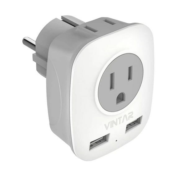 Vintar European Plug Travel Plug Adapter with 2USB, Type E/F Power Adapter for US to Europe EU, 1 Pack