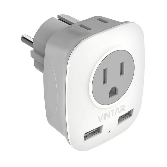 VINTAR European Plug Travel Adapter, International Power Plug with 2