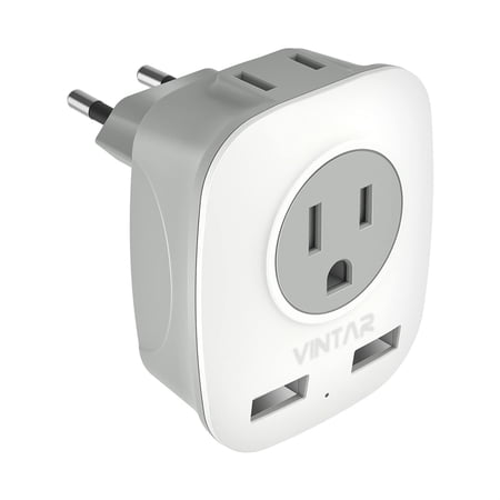 VINTAR European Travel Plug Adapter, International Power Adaptor with 2 USB Ports,2 American Outlets, 4 in 1 Travel Essentials to France, Germany, Greece, Italy, Israel, Spain (Type C)