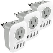 VINTAR Italy Chile Power Plug Adapter, Travel Adapter for US to Italy Lybia Syria Tunisia Uruguay,Italy Power Adapter with 3 USB 2 Electrical Outlets 1 USB CType L,3 Pack