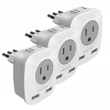 VINTAR Italy Travel Adapter Power Plug Converter, International Plug Adapter, 3 Prong Grounded Plug,American Outlets, AC Outlet Adaptor for USA to Italy Uruguay Chile (3 Pack, Type L)