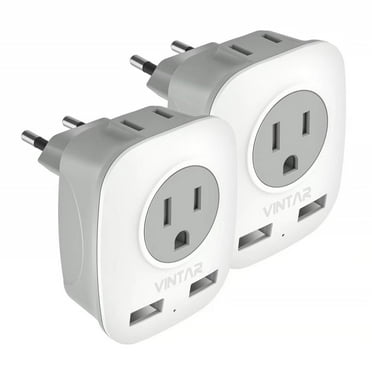 VINTAR Travel Adapter, European Plug Adapter, EU Power Power Converter Wall Charger, US to Europe Power Adaptor with 2 USB Charger Ports, 2 Pack
