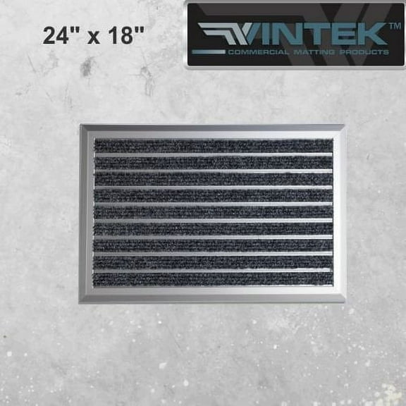 VINTEK ALUM 101 Aluminum Non-Slip Entrance Door Mat 1/2" Thick Scraper Metal Floor Mat with Carpet Inserts and Beveled Edges Inside/Outside Entryway Rug for Home or Commercial Use
