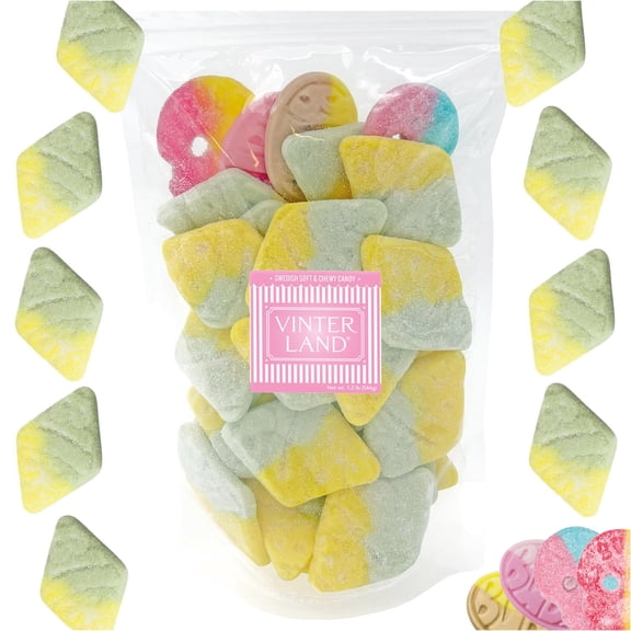 VINTERLAND - Bubs Tutti Frutti Swedish Candy Diamonds (1.2 Pounds) - Big Tutti Frutti Bubs Swedish Candy