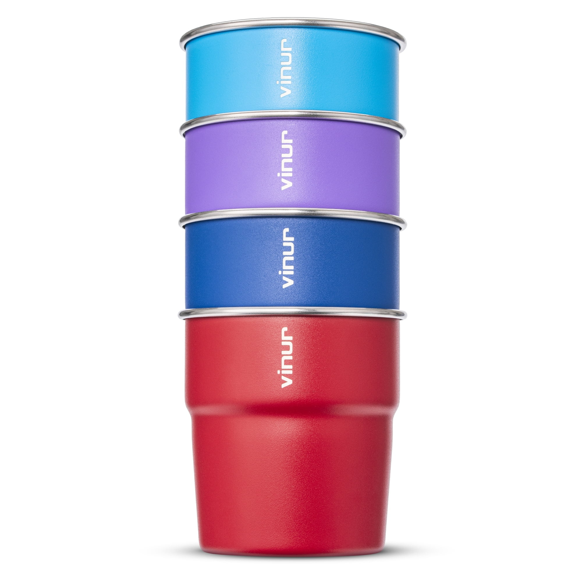 VINUR 4 Pack 8oz Stainless Steel Cups - Unbreakable Stackable Metal  Tumblers for Camping, Travel, Car & Dorm - Rustproof Pint Glasses with  Storage ...