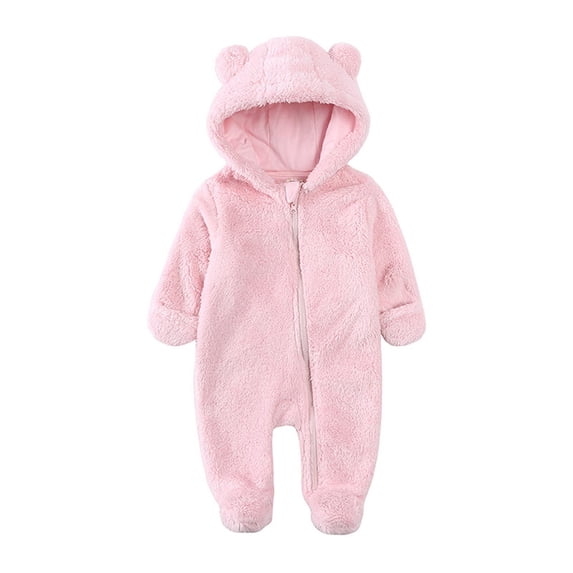 VINUSLI Baby Boys' One-Piece Rompers Full Zip Hooded Flannel Footed Jumpsuit Bear Ears Fuzzy Long Sleeve Winter Thermal Onesies Bodysuit Pink,9 Months