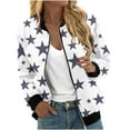 thumbnail image 1 of VINUSLI Bomber Jacket Women 2025 Causal Stars Print Zip Up Coats Long Sleeve Stand Collar Fall Jackets Lightweight Outerwear Tops White,XXL, 1 of 6