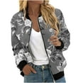 thumbnail image 1 of VINUSLI Bomber Jacket Women 2025 Long Sleeve Stand Collar Fall Jackets Lightweight Causal Floral Zip Up Coats Outwear Gray,XXXL, 1 of 6