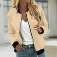 thumbnail image 1 of VINUSLI Womens Zipper Bomber Jackets Lightweight Zip Up Solid Long Sleeve Jacket 2024 Fall Outdoor Windbreaker with Pocket Khaki,XL, 1 of 5