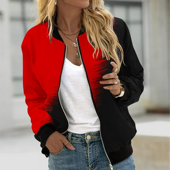 VINUSLI Bomber Jackets for Women 2024 Lightweight Zip Up Long Sleeve Jacket Fall Outdoor Windbreaker with Pocket Red,XXL