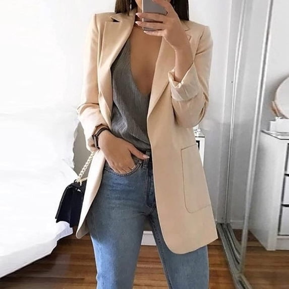VINUSLI Business Casual Blazers for Women Long Sleeve Work Office Jacket Blazer Elegant Lightweigth Open Front Suit Jackets Plus Size 2024 Khaki,M