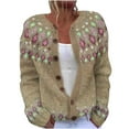 thumbnail image 1 of VINUSLI Cardigan Gold Buttons for Women Winter Open Front Fair Isle Print Knit Cardigans Sweaters Vintage Colorful Jacket Coat Khaki,M, 1 of 4