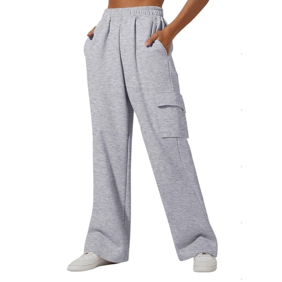 VINUSLI Cargo For Women Pants Solid Elastic Waist Pull On Pant Plus Size Casual Trendy Trousers with Multi Pockets Gray,L