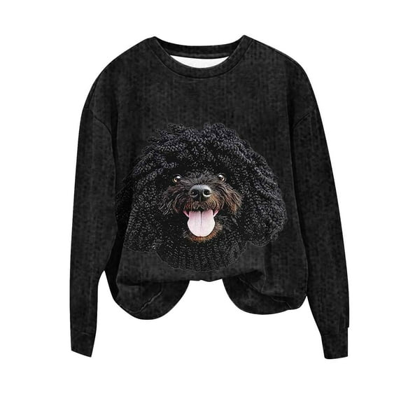 VINUSLI Christmas Sweaters for Women 2025 Ugly - Cute Dog Crewneck Xmas Sweater Long Sleeve Pullover Loose Fit Top Black,XL