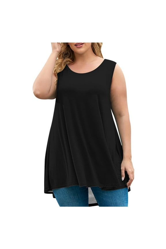 Classy Tank Tops for Women Sleeveless Plus Size Tunic Tees 2026 Crewneck Loose Fit Flowy Basic Vests Black,XXXXL