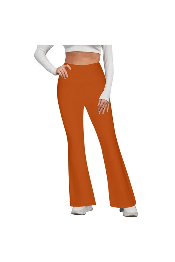Cotton Boot Cut Yoga Pants Women Wide Leg Bell Bottoms High Waisted Workout Leggings Pull On Stretchy Bootcut Solid Flare Pant Orange,XL
