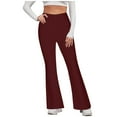 thumbnail image 1 of VINUSLI Cotton Dress Yoga Pants for Women with Pockets Wide Leg Bell Bottoms High Waisted Workout Leggings Pull On Stretchy Bootcut Solid Flare Pant Wine,L, 1 of 6
