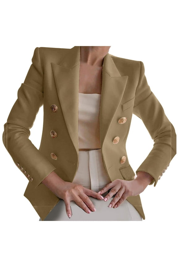 Elegant Blazers for Women Business Casual Open Front Long Sleeve Lapel Buttons Work Office Blazer Jackets Womens Blazers Lightweight 2024,Khaki,S