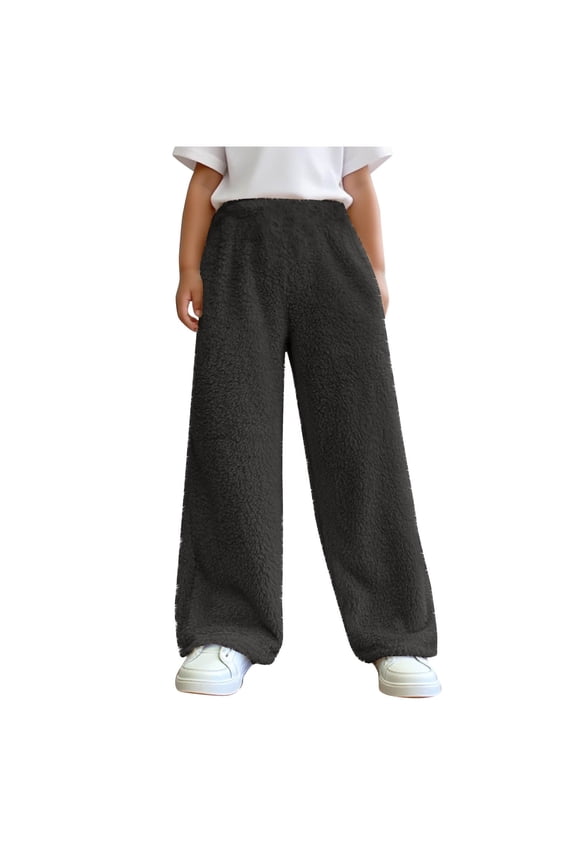 Fleece Lined Sweatpants Teen Girls Straight Leg Open Bottom Solid Joggers Sweatpant Warm Casual Lightweight Pull On Fall Winter Pant Black,14-15Years