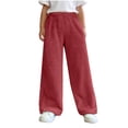thumbnail image 1 of VINUSLI Girls Fleece Lined Pants Straight Leg Open Bottom Solid Joggers Sweatpants Warm Casual Lightweight Pull On Fall Winter Pant Red,8-9Years, 1 of 8