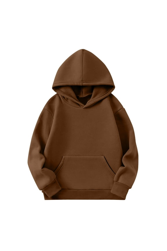 Hoodie for Teens Girls Solid Fleece Warm Pullover Oversized Hoodies with Pocket Fall Long Sleeve Sweatshirt Brown,13 Years