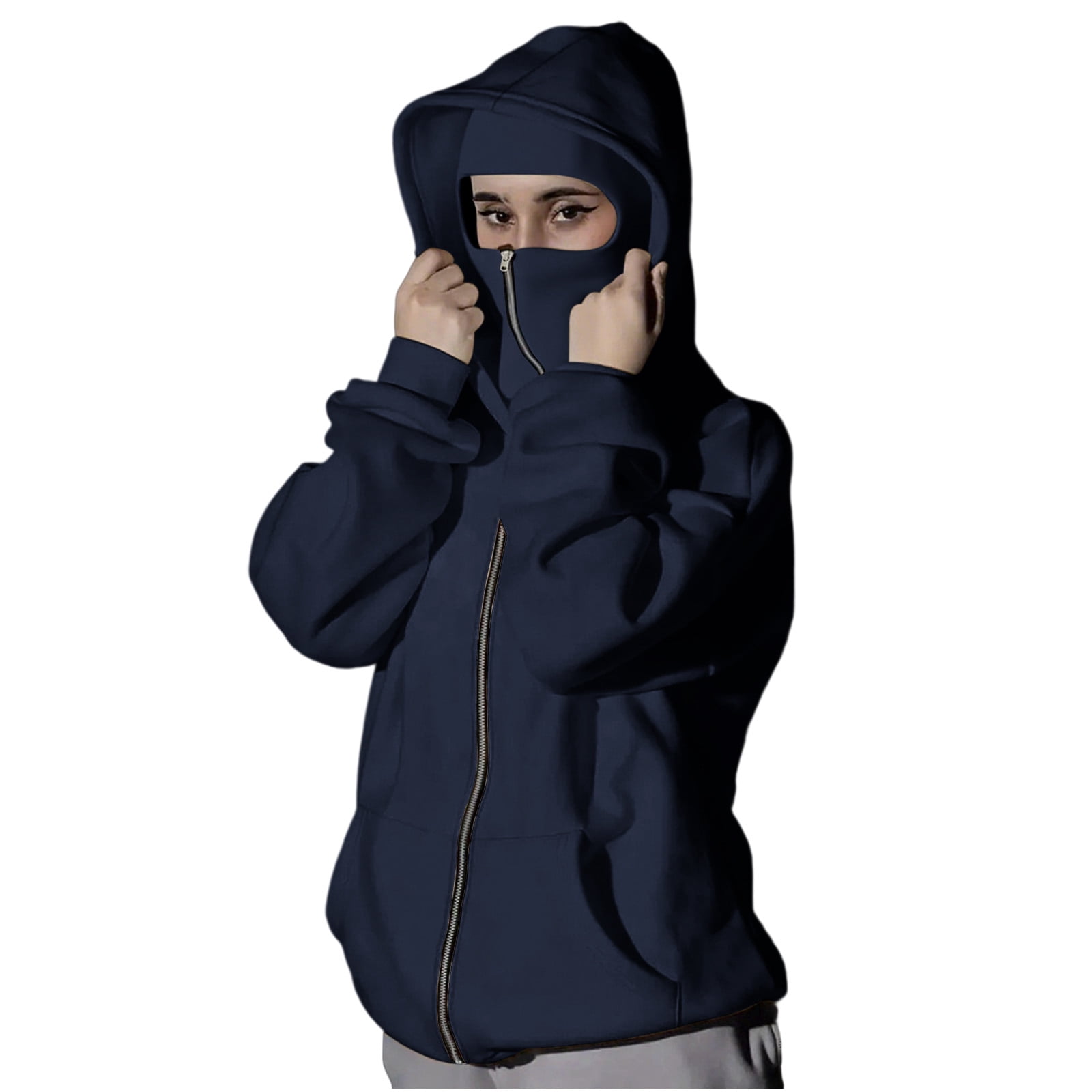 VINUSLI Zip Up Hoodies for Women Trendy Balaclava Hoodie with Face