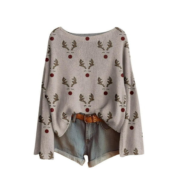 VINUSLI Ladies Dressy Christmas Sweaters 2025 Trendy Print Knit warm Xmas Sweatshirts Crewneck Long Sleeve Pullover Fall Loose Fit Tops
