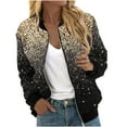 thumbnail image 1 of VINUSLI Light Weight Jacket Women Zip Up Jacket for Women Bomber Jackets Fashion Sequin Print Baseball Coat Boyfriend Loose Fit Outerwear 2025 Gold,XL, 1 of 5