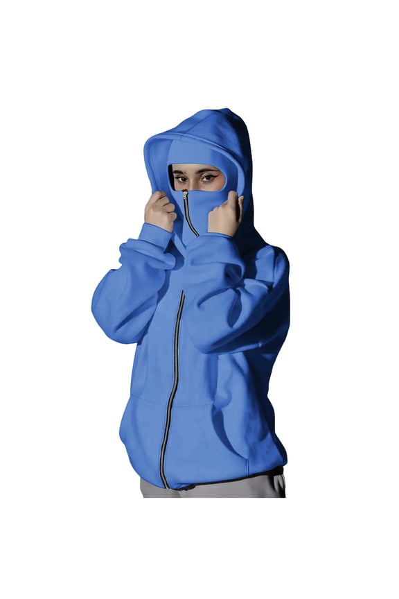 Light Weight Zip Up Hoodie Women Balaclava Hoodies with Face Mask Double Layer Hooded Windproof Y2K Jackets Sky Blue,L