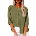 thumbnail image 1 of VINUSLI Linen Collarless Shirt Women Long Sleeve Button Down Blouses Fall V Neck Work Shirts Plain Blouses Gauze Tops 2025 Green,L, 1 of 6