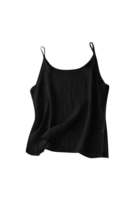 Linen Tank Tops for Women Spaghetti Strap Sleeveless Camisole Vests Loose Fit Plus Size Lightweight Gauze Halter Black,XL