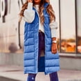 thumbnail image 1 of VINUSLI Long Puffer Vest for Women with Hood Sleeveless Puffer Jacket Lightweight Down Vest Full Zip Winter Quilted Vest 2024 Blue,XXXXL, 1 of 7