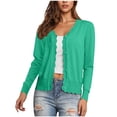 thumbnail image 1 of VINUSLI Long Sleeve Cardigan for Women - Button Down Ruffle Trim Cropped Knit Cardigans Open Front Lighthtweight Shrugs Sweaters Mint Green,M, 1 of 7