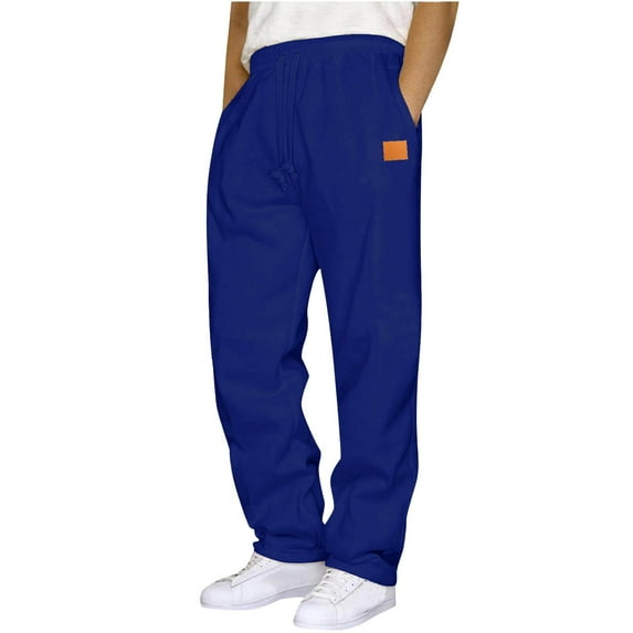 VINUSLI Mens Jogger Sweatpants Open Bottom Solid Casual Sweatpant with Pocket Elastic Waist Big And Tall Lightweight Outdoor Pant Blue,L