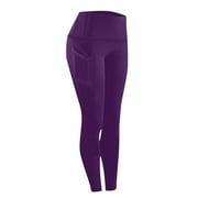 VINUSLI Office Leggings for Women Plus Size High Waisted Stretchy Yoga Legging Workout Tummy Control Solid Pants with Pocket Purple,M