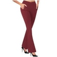 thumbnail image 1 of VINUSLI Office Trousers for Women High Waisted Bootcut Tummy Control Pants Bell Bottom Stretchy Gym Work Yoga Leggings with Pocket Wine,L, 1 of 4