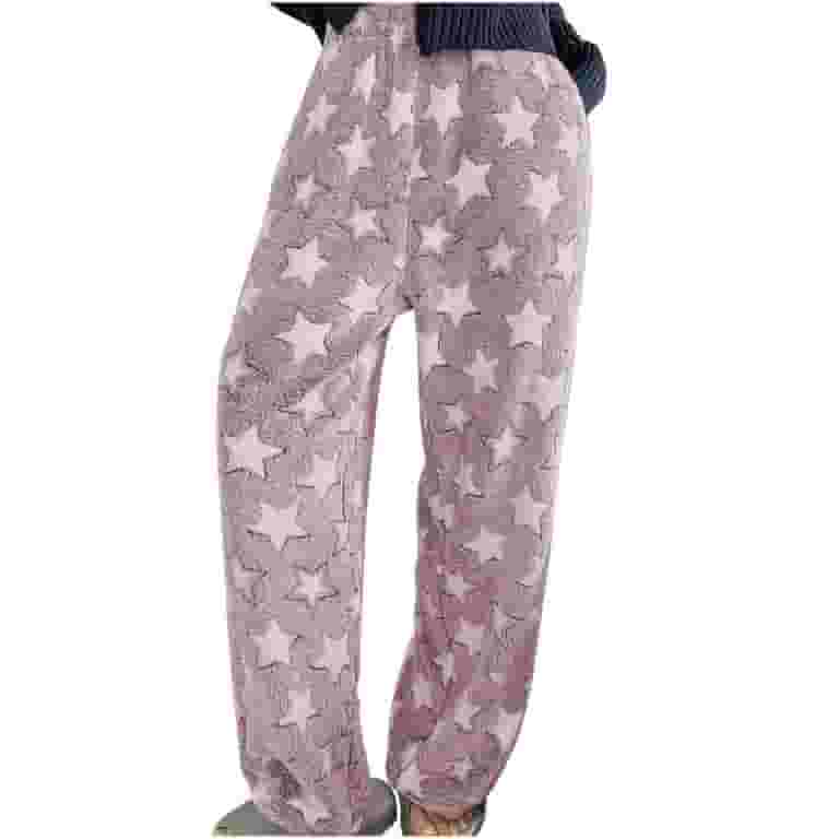 VINUSLI Petite Fleece Lined Pants Women Star Graphic Fuzzy Warm