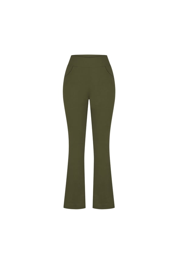 Petite Trousers for Women Petite Length Plus Size Bell Bottoms High Waisted Pull-On Pants Stretchy Bootcut Solid Flare Trouser with Pocket Army Green,XXXXL