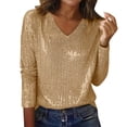thumbnail image 1 of VINUSLI Plus Size Sparkly Tops for Women Long Sleeve Glitter Shiny Shirts V Neck Dressy Date Night Party Holiday Blouses Gold,L, 1 of 6