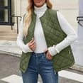 thumbnail image 1 of VINUSLI Quilted Hooded Vest Women - Stand Collar Lightweight Jackets Sleeveless Padded Zip Pockets Gilet Army Green,XXXL, 1 of 9